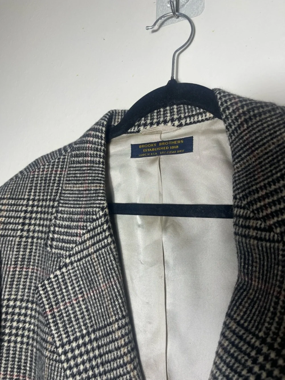 Vtg Brooks Brothers Camel Hair Sport Coat Mens 43R Gray Black Glen Plaid Jacket